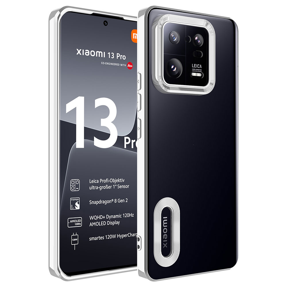 Xiaomi Mi 13 Pro Kılıf Kamera Korumalı Logo Gösteren NXXA Omega Kapak-Gümüş