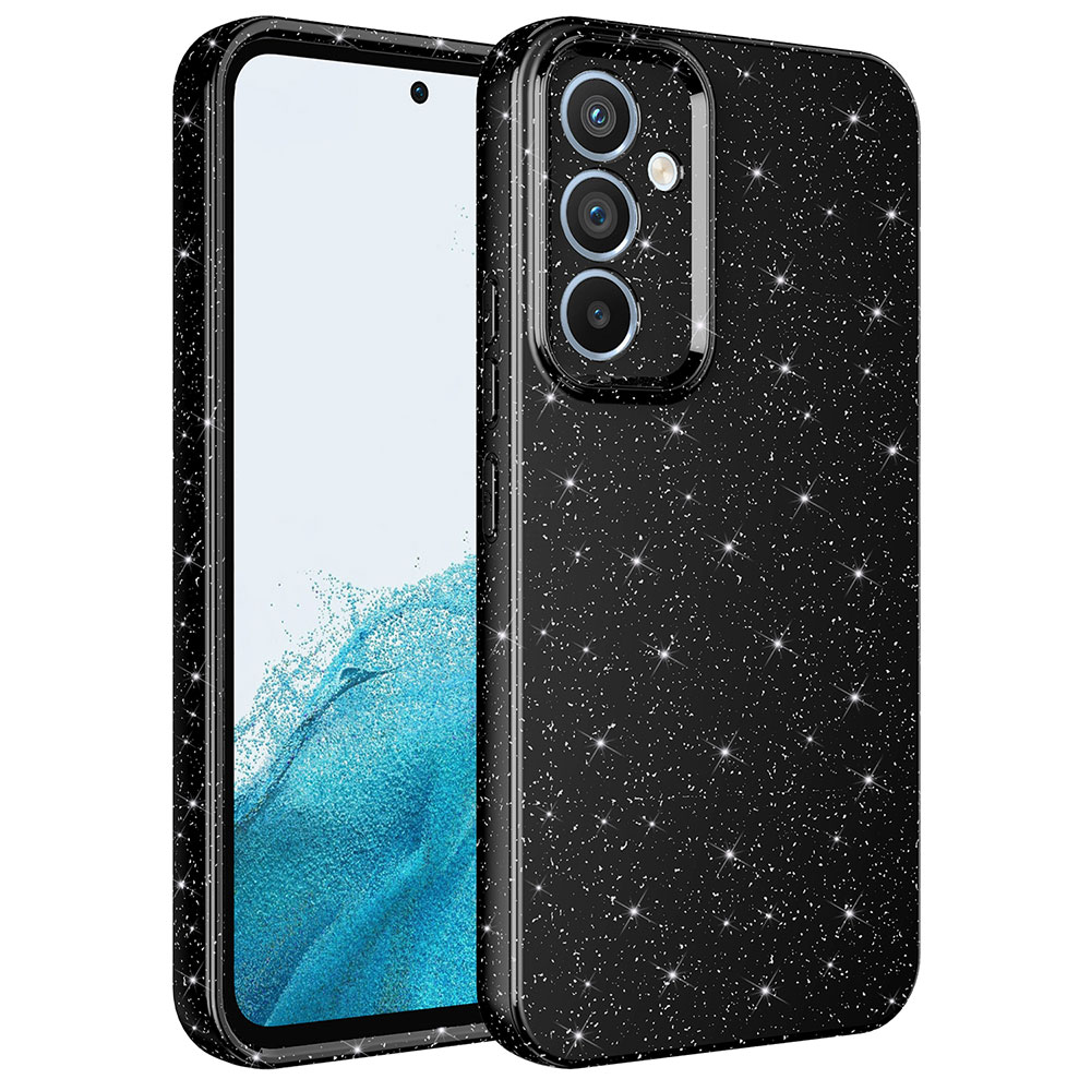Galaxy A14 Kılıf Kamera Korumalı Simli Lüks NXXA Koton Kapak-Siyah