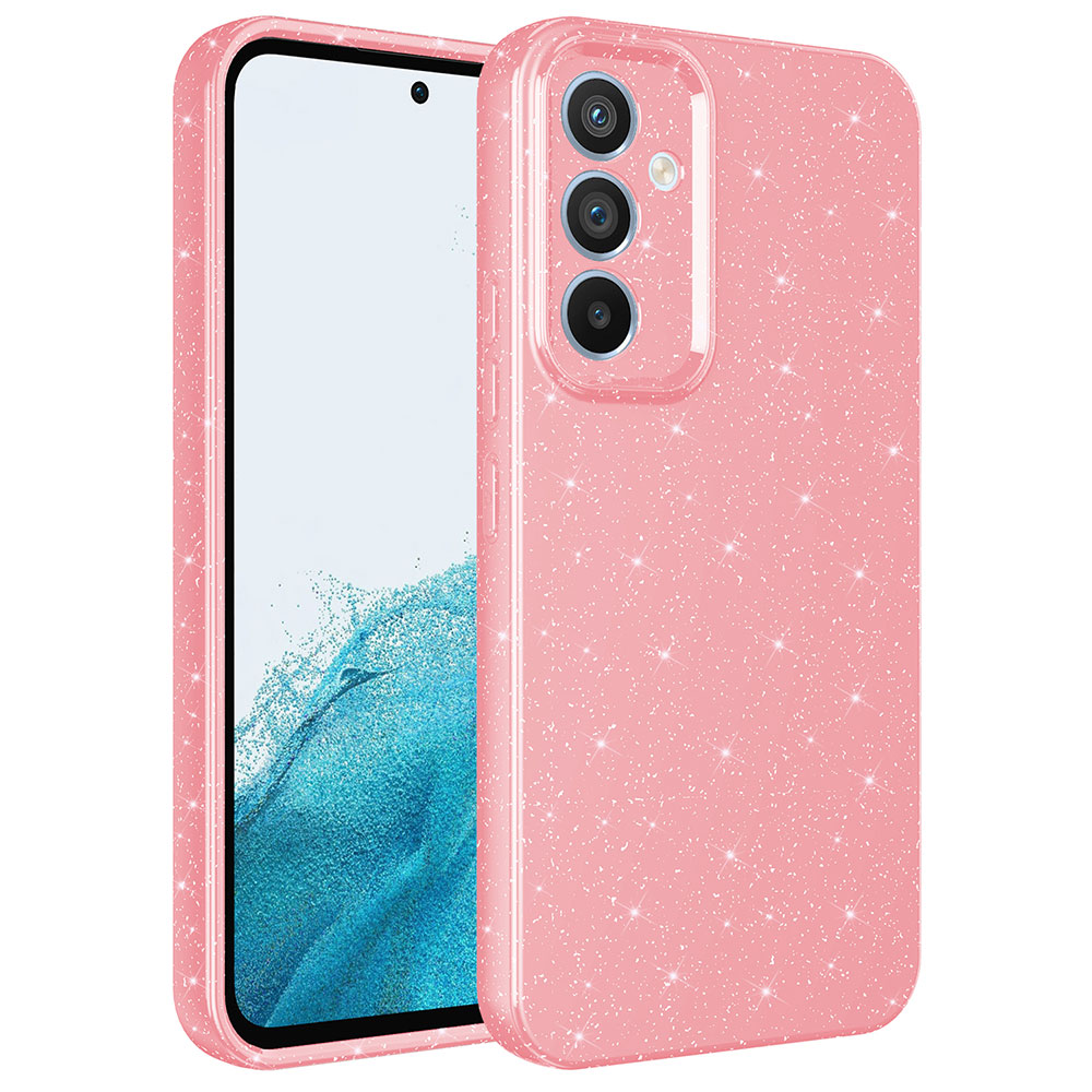 Galaxy A14 Kılıf Kamera Korumalı Simli Lüks NXXA Koton Kapak-Pembe