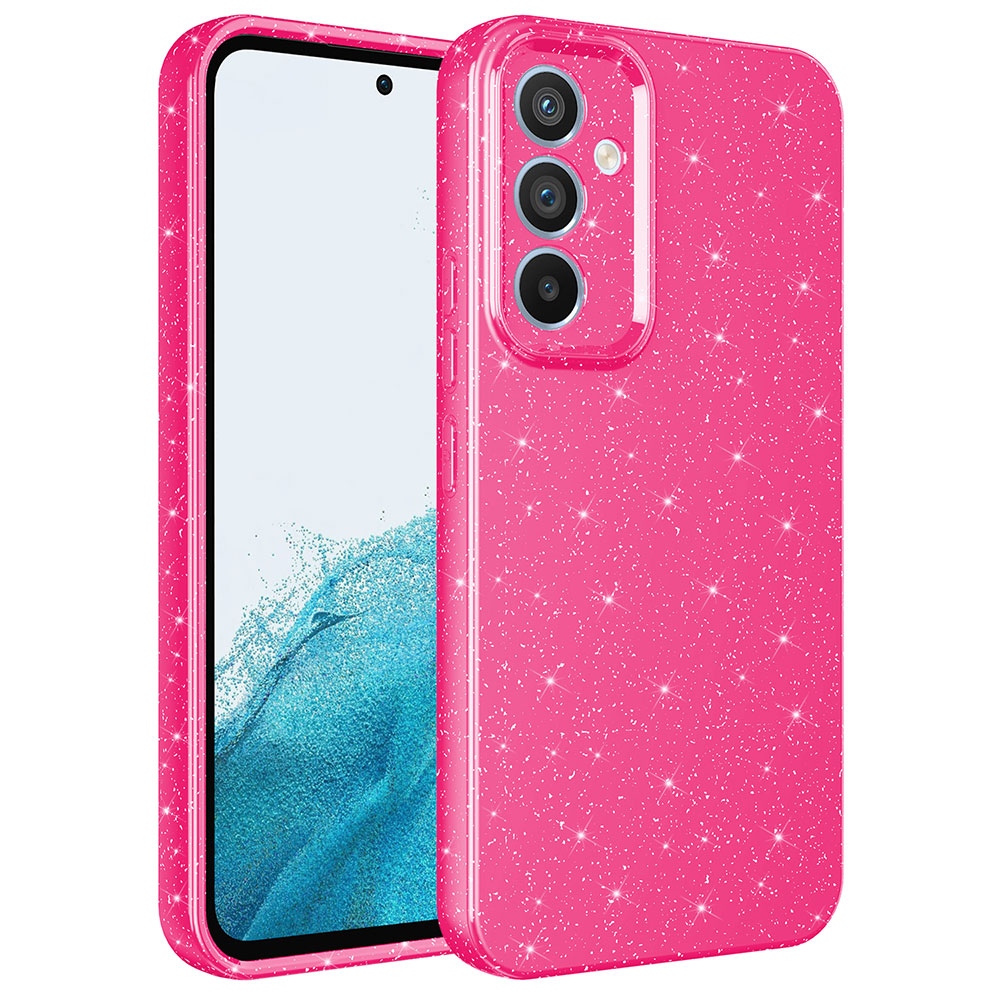 Galaxy A34 Kılıf Kamera Korumalı Simli Lüks NXXA Koton Kapak-Pembe Koyu