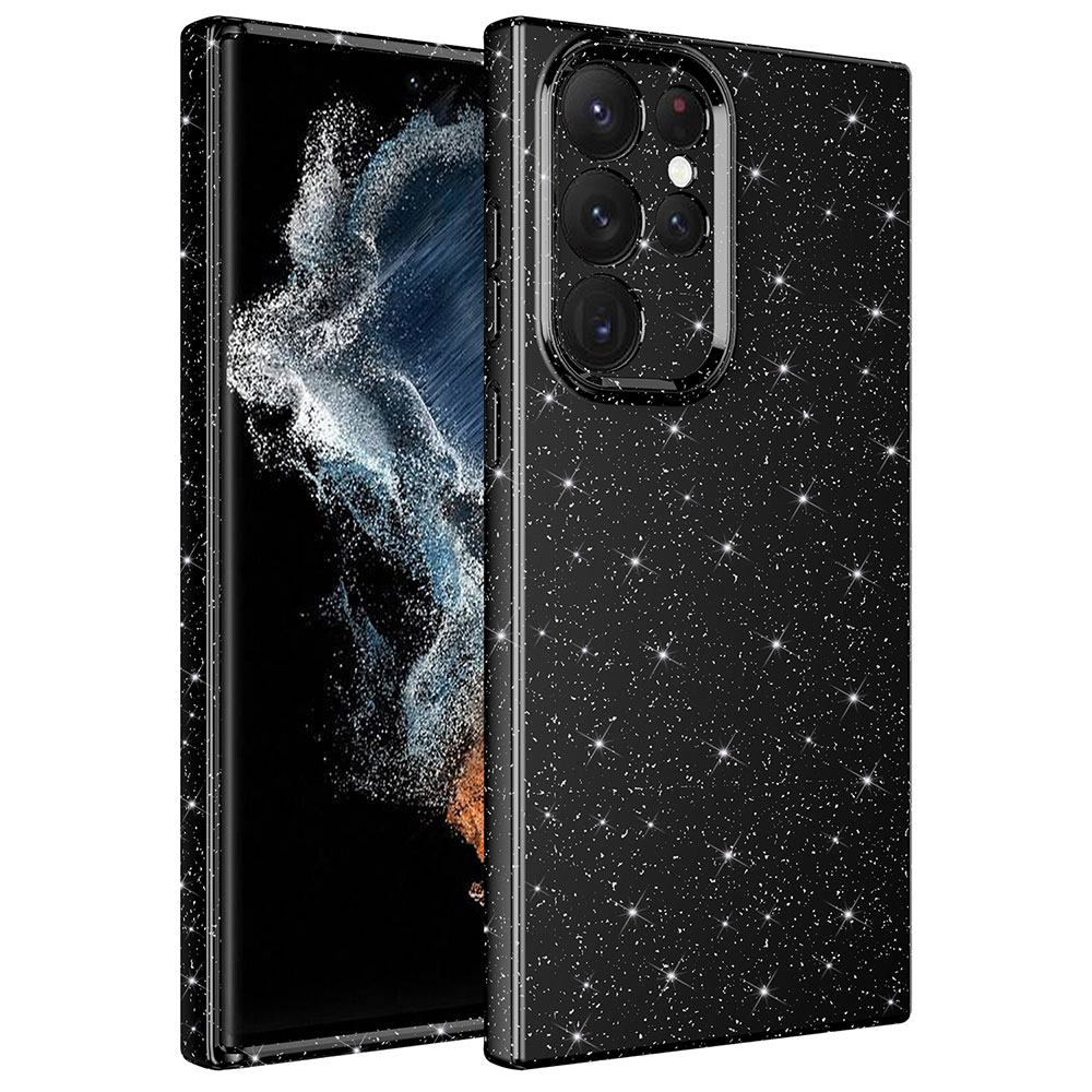 Galaxy S22 Ultra Kılıf Kamera Korumalı Simli Lüks NXXA Koton Kapak-Siyah