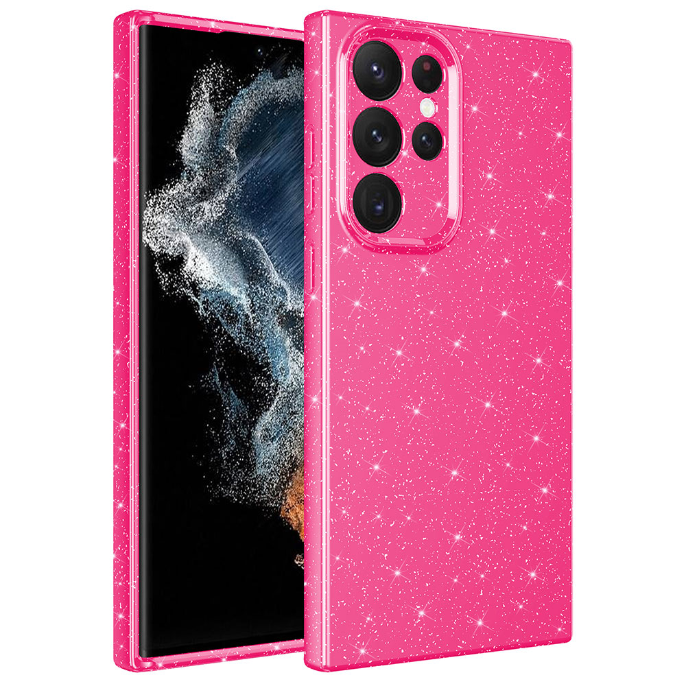 Galaxy S22 Ultra Kılıf Kamera Korumalı Simli Lüks NXXA Koton Kapak-Pembe Koyu