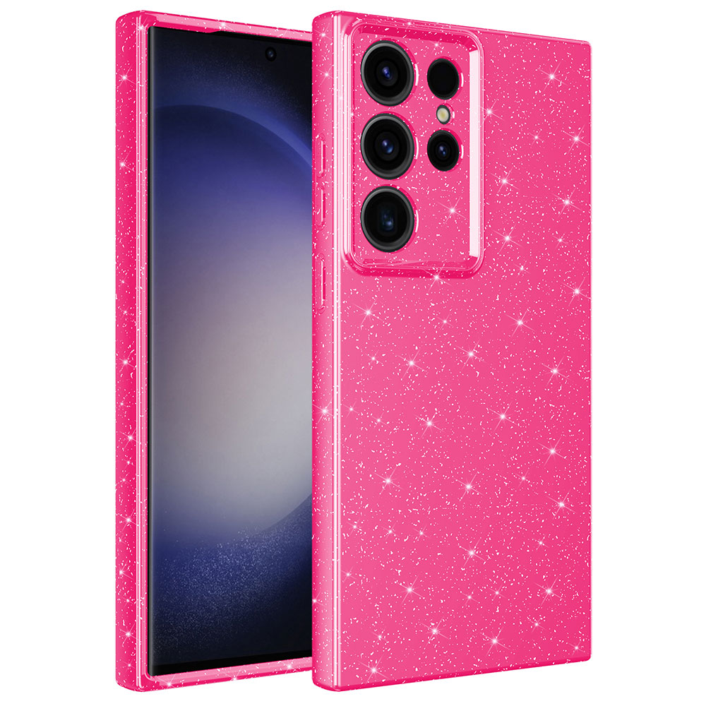 Galaxy S23 Ultra Kılıf Kamera Korumalı Simli Lüks NXXA Koton Kapak-Pembe Koyu