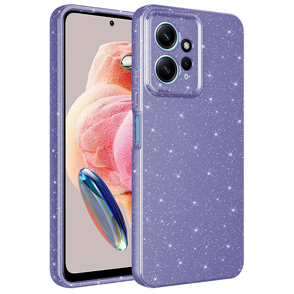 Xiaomi Redmi Note 12 4G Kılıf Kamera Korumalı Simli Lüks NXXA Koton Kapak-Mor