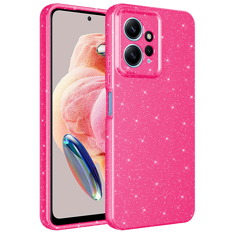 Xiaomi Redmi Note 12 4G Kılıf Kamera Korumalı Simli Lüks NXXA Koton Kapak-Pembe Koyu