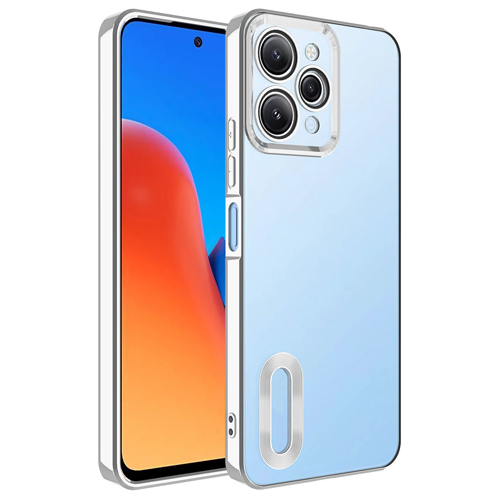 Xiaomi Redmi 12 Kılıf Kamera Korumalı Logo Gösteren NXXA Omega Kapak-Gümüş