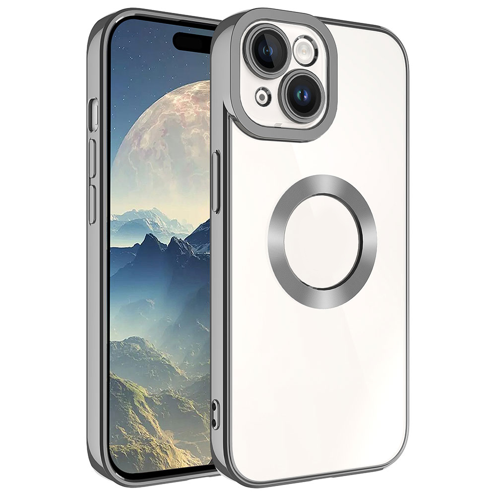 Apple iPhone 15 Kılıf Kamera Korumalı Logo Gösteren NXXA Omega Kapak-Koyu Gri
