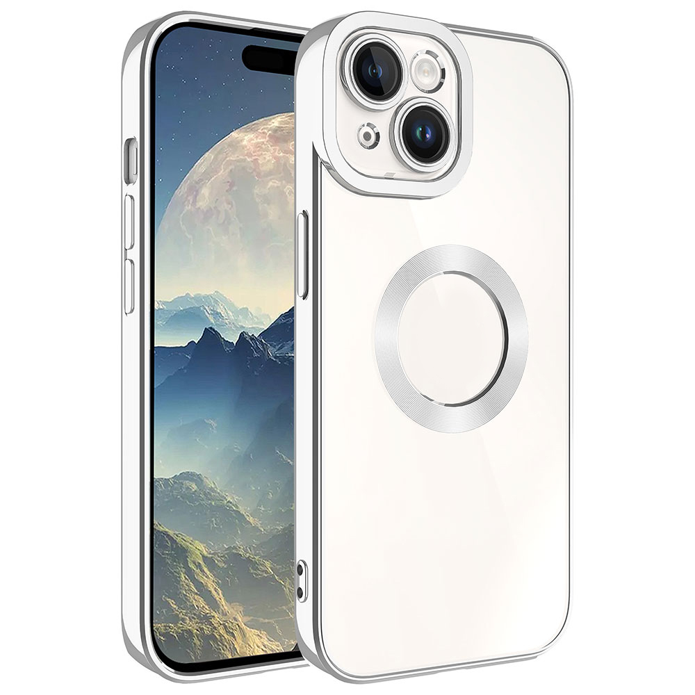 iPhone 15 Uyumlu Kamera Korumalı Logo Gösteren NXXA Omega Kapak-Gümüş