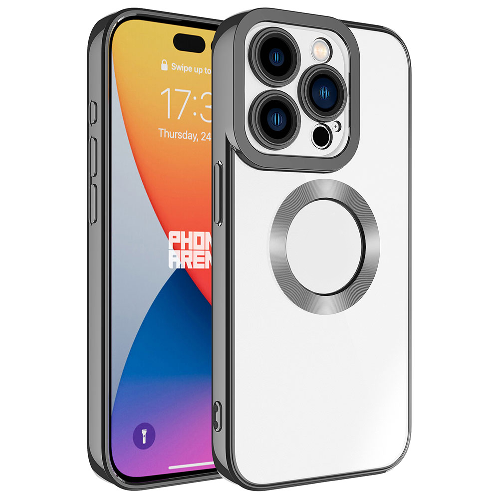 iPhone 15 Pro Max Uyumlu Kamera Korumalı Logo Gösteren NXXA Omega Kapak-Koyu Gri