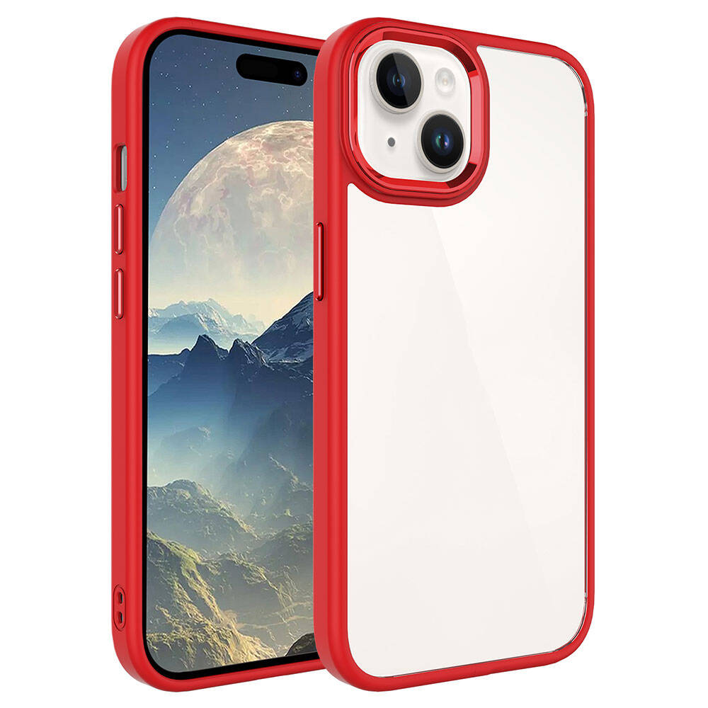 iPhone 15 Plus Uyumlu NXXA Krom Kapak-Kırmızı