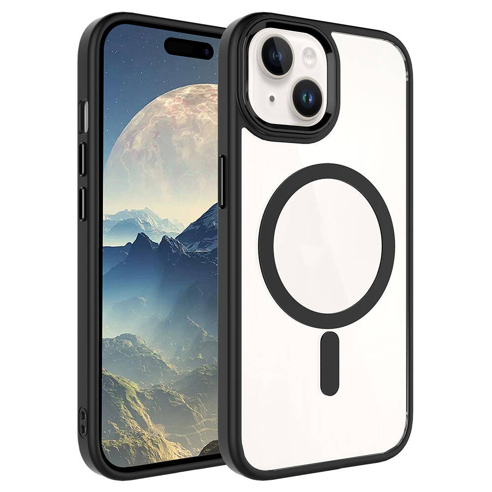 iPhone 15 Uyumlu Wireless Şarj Özellikli NXXA Krom Magsafe Silikon Kapak-Siyah