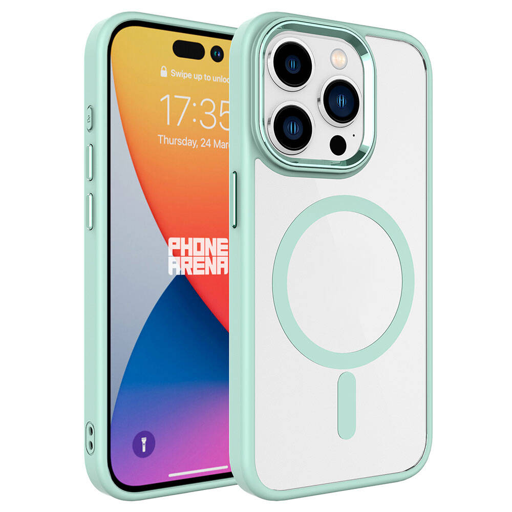 iPhone 15 Pro Uyumlu Wireless Şarj Özellikli NXXA Krom Magsafe Silikon Kapak-Yeşil