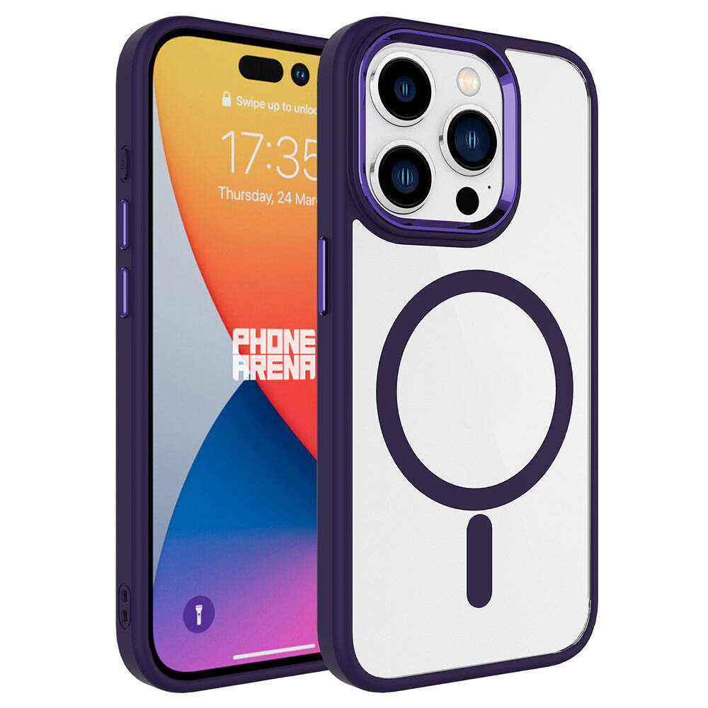 iPhone 15 Pro Uyumlu Wireless Şarj Özellikli NXXA Krom Magsafe Silikon Kapak-Derin Mor