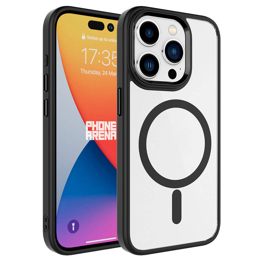 iPhone 15 Pro Max Uyumlu Wireless Şarj Özellikli NXXA Krom Magsafe Silikon Kapak-Siyah
