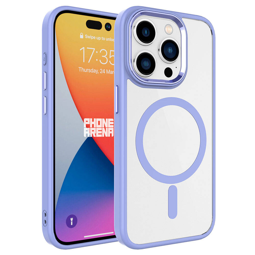 iPhone 15 Pro Max Uyumlu Wireless Şarj Özellikli NXXA Krom Magsafe Silikon Kapak-Lila