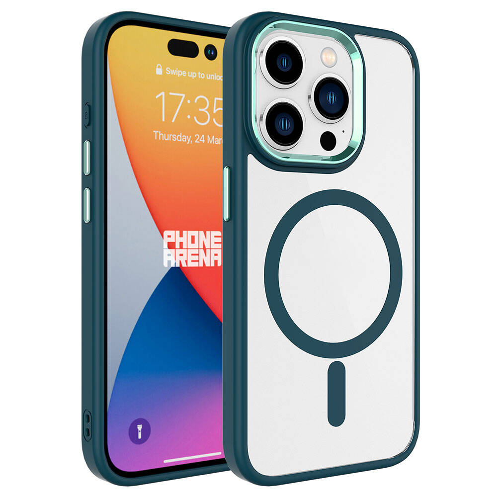 iPhone 15 Pro Max Uyumlu Wireless Şarj Özellikli NXXA Krom Magsafe Silikon Kapak-Koyu Yeşil