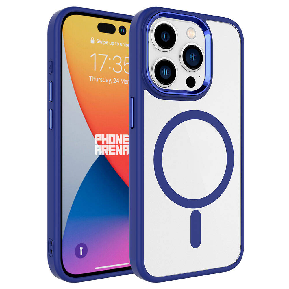 Apple iPhone 15 Pro Max Kılıf Wireless Şarj Özellikli NXXA Krom Magsafe Silikon Kapak-Lacivert