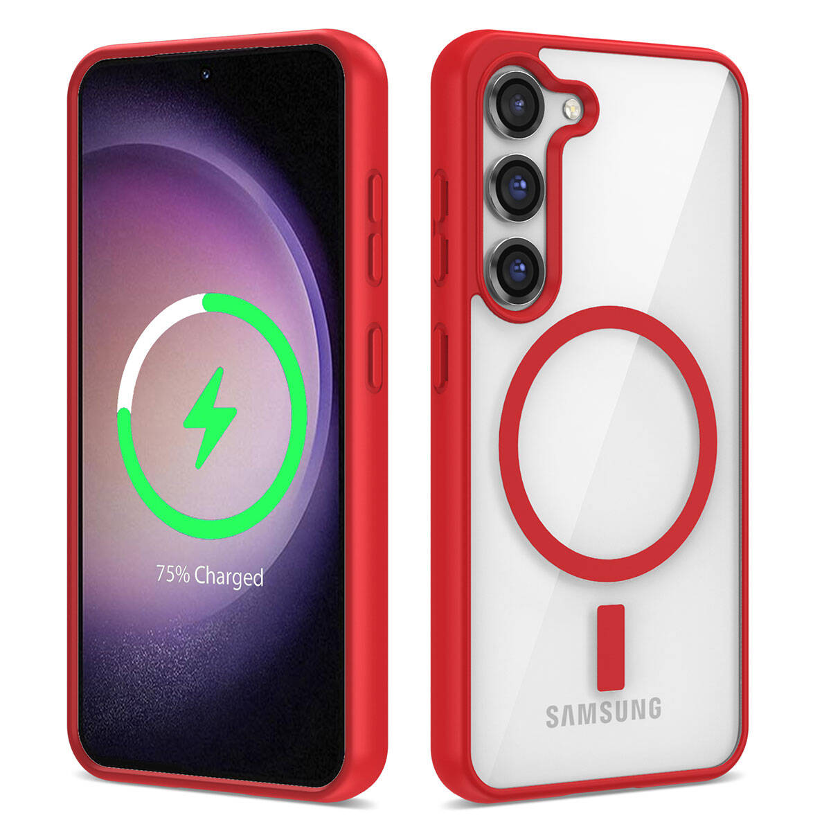Galaxy S23 Kılıf Magsafe Wireless Şarj Özellikli Silikon NXXA Ege Kapak-Kırmızı