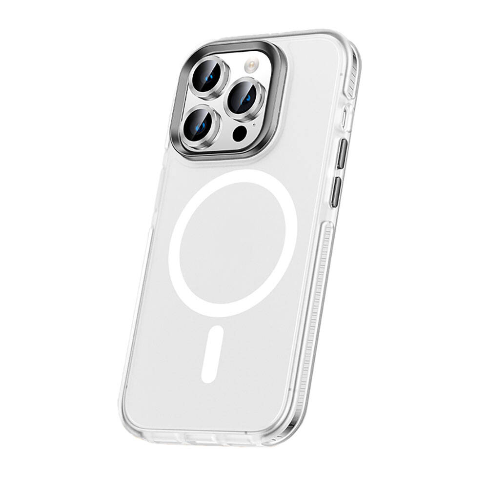 Apple iPhone 15 Pro Kılıf Airbagli Magsafe Wireless Şarj Özellikli Lens Koruyuculu NXXA Klaptika Kapak-Renksiz