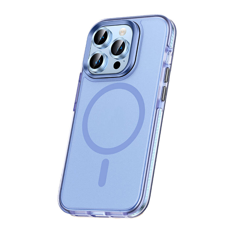 Apple iPhone 15 Pro Kılıf Airbagli Magsafe Wireless Şarj Özellikli Lens Koruyuculu NXXA Klaptika Kapak-Mavi