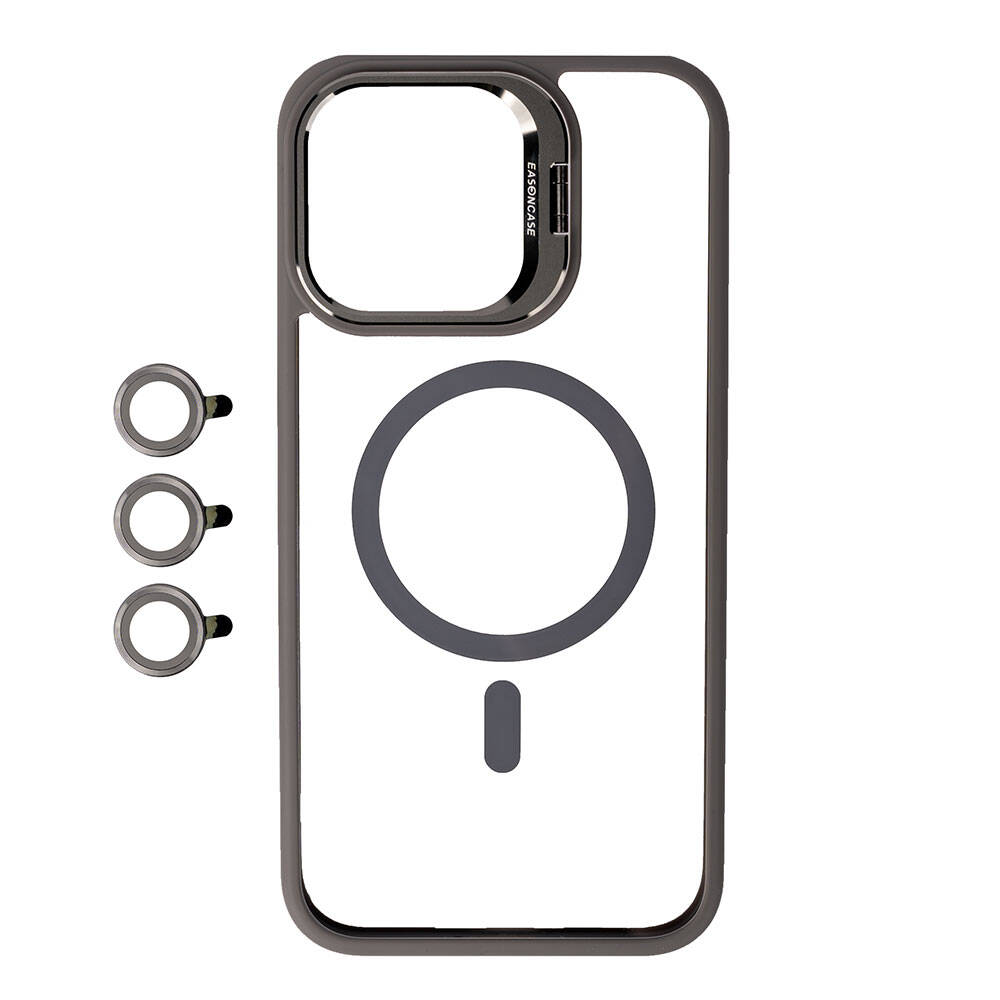 iPhone 15 Pro Uyumlu Magsafe Wireless Şarj Özellikli Standlı NXXA Magsafe Klon Lensli Kapak-Gri