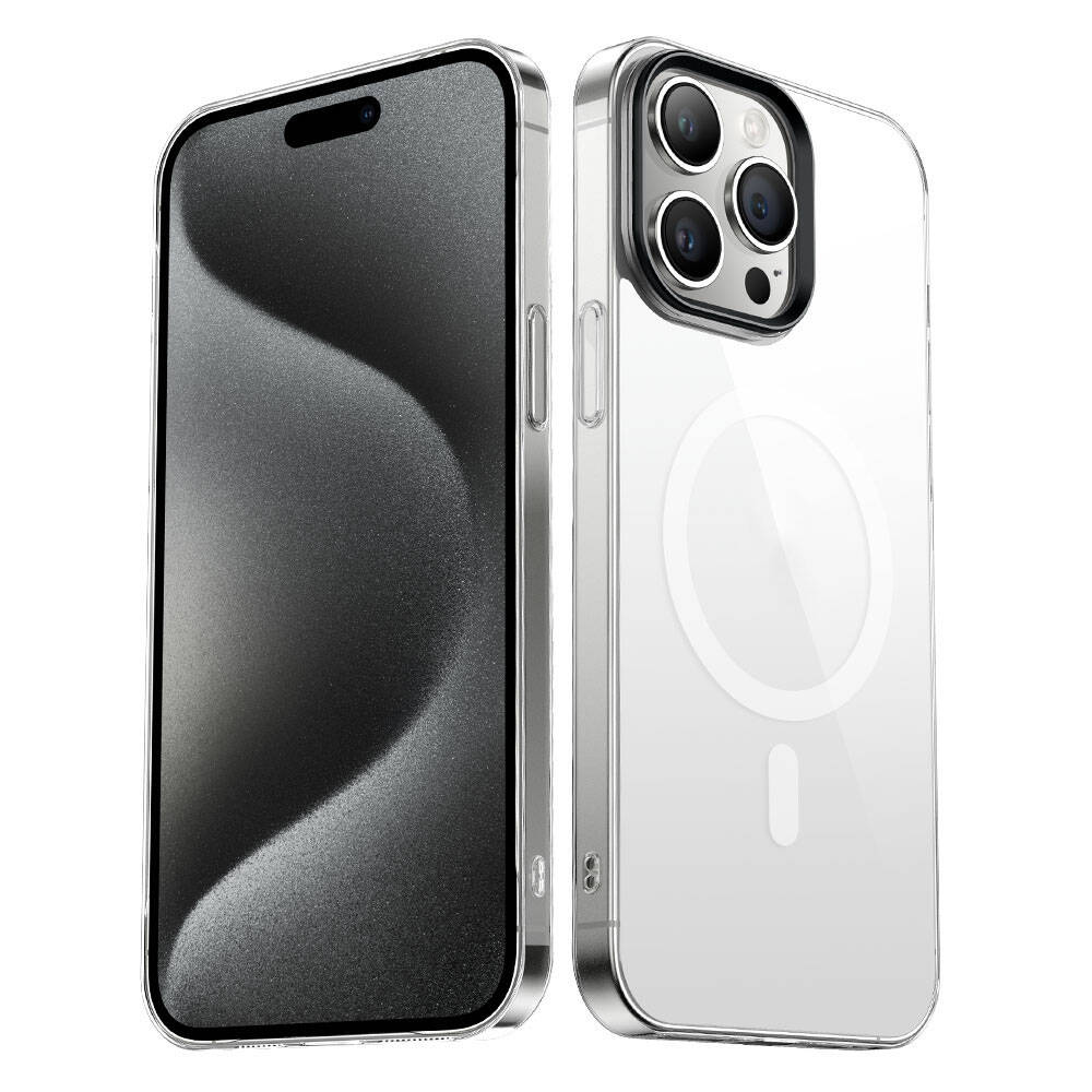 Apple iPhone 15 Pro Kılıf NXXA Wireless Şarj Özellikli Şeffaf G-Glass Kapak-Siyah
