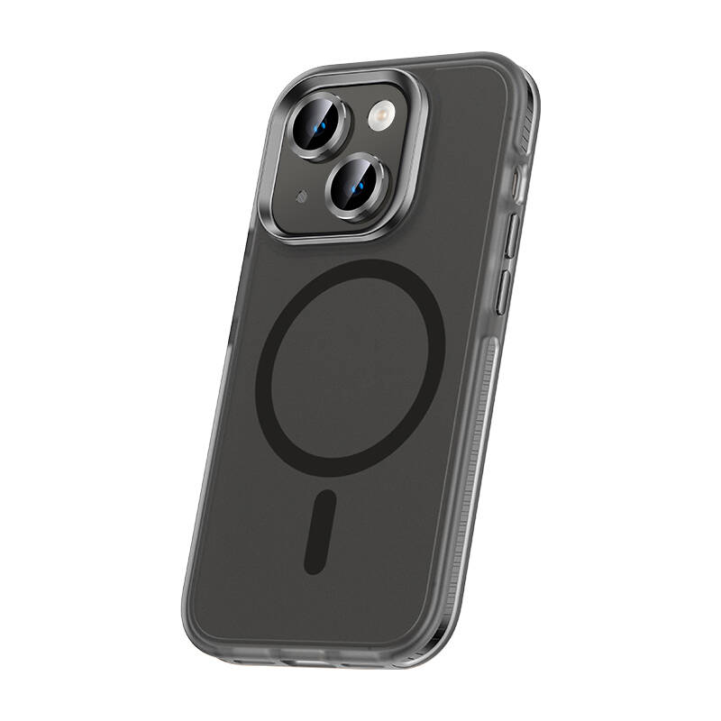 Apple iPhone 15 Plus Kılıf Airbagli Magsafe Wireless Şarj Özellikli Lens Koruyuculu NXXA Klaptika Kapak-Siyah