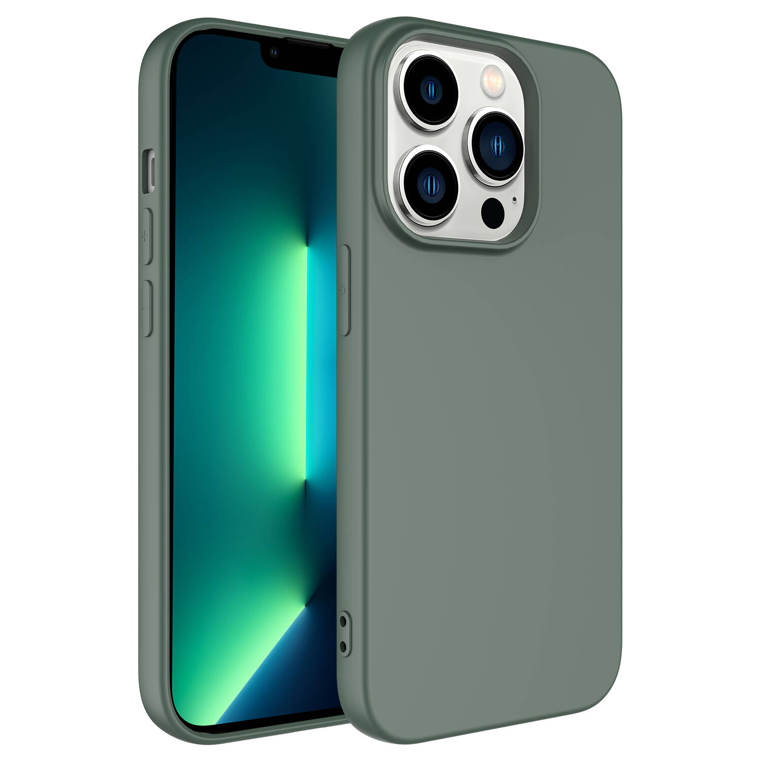 Apple iPhone 14 Pro Max Kılıf NXXA LSR LaAAKan Kapak-Koyu Yeşil