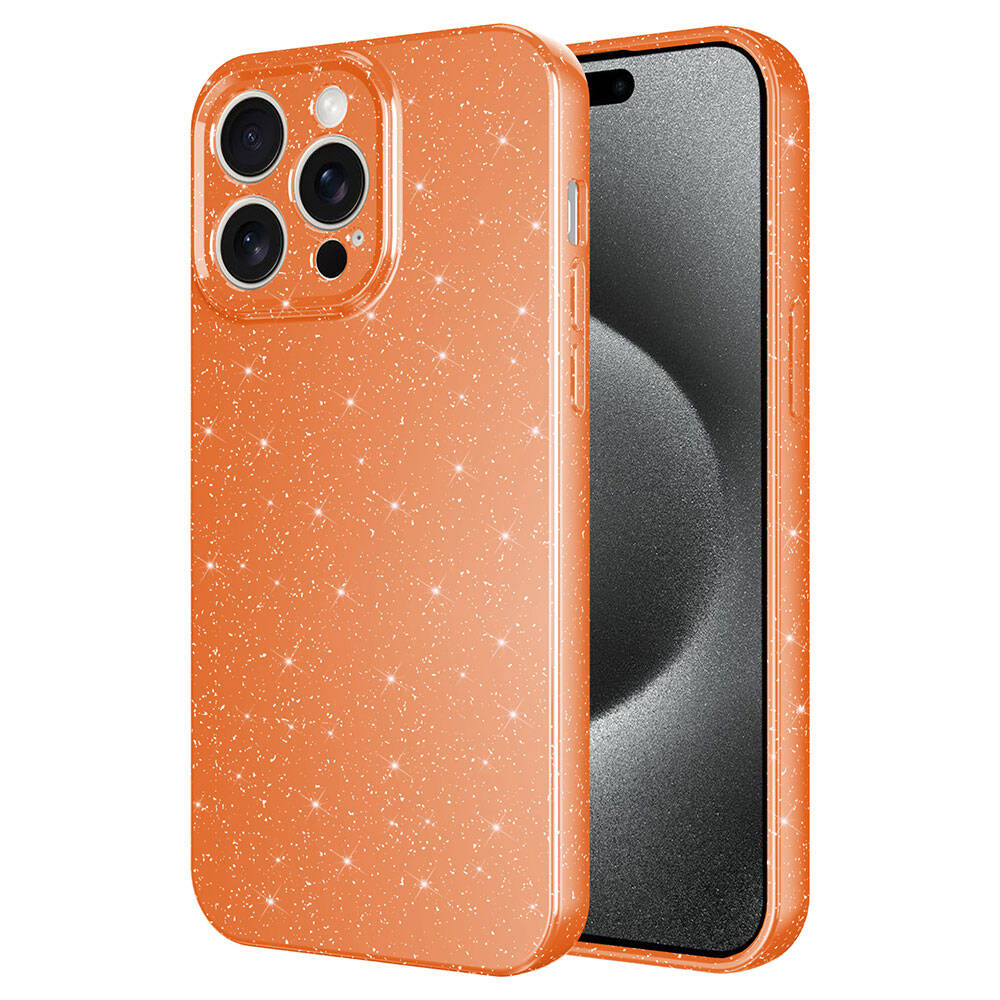 iPhone 15 Pro Uyumlu Kamera Korumalı Simli Lüks NXXA Koton Kapak-Turuncu