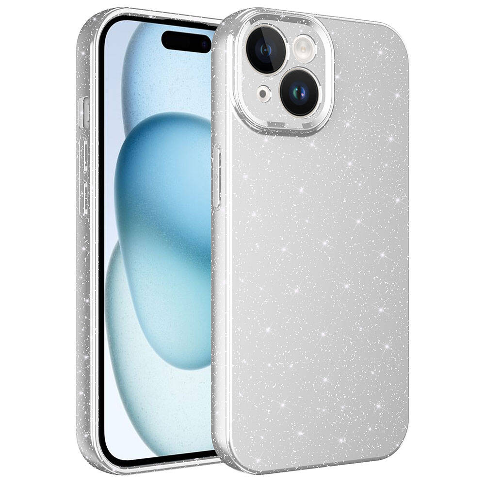 iPhone 15 Plus Uyumlu Kamera Korumalı Simli Lüks NXXA Koton Kapak-Gümüş