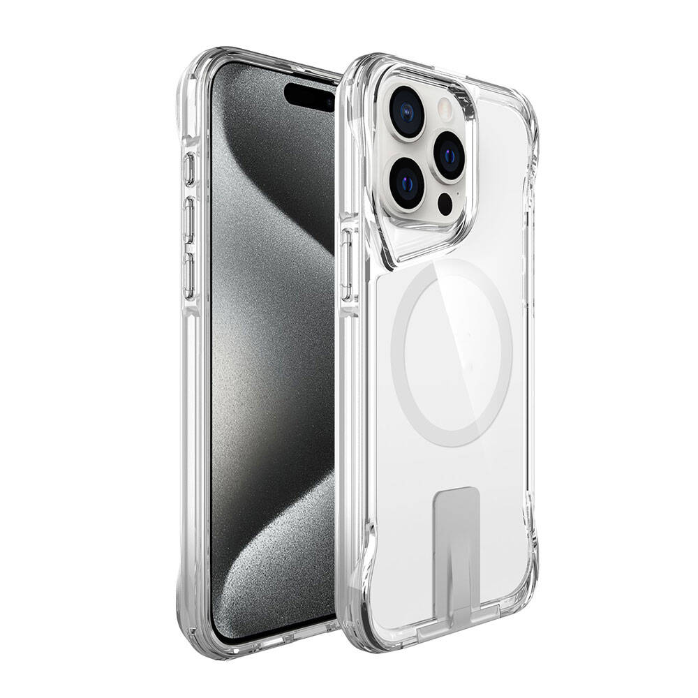 iPhone 15 Pro Uyumlu Magsafe Şarj Özellikli NXXA T-Max Standlı Kapak-Renksiz
