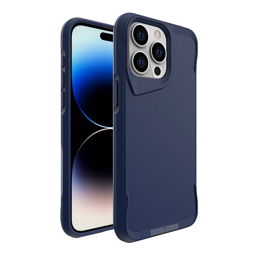 Apple iPhone 15 Pro Kılıf NXXA Airbag Kenarlı T-Max Mat Standlı Kapak-Lacivert