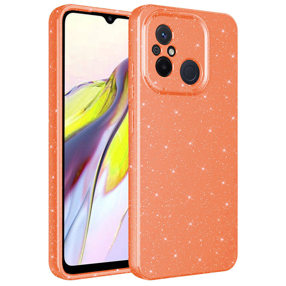 Xiaomi Redmi 12C Kılıf Kamera Korumalı Simli Lüks NXXA Koton Kapak-Turuncu