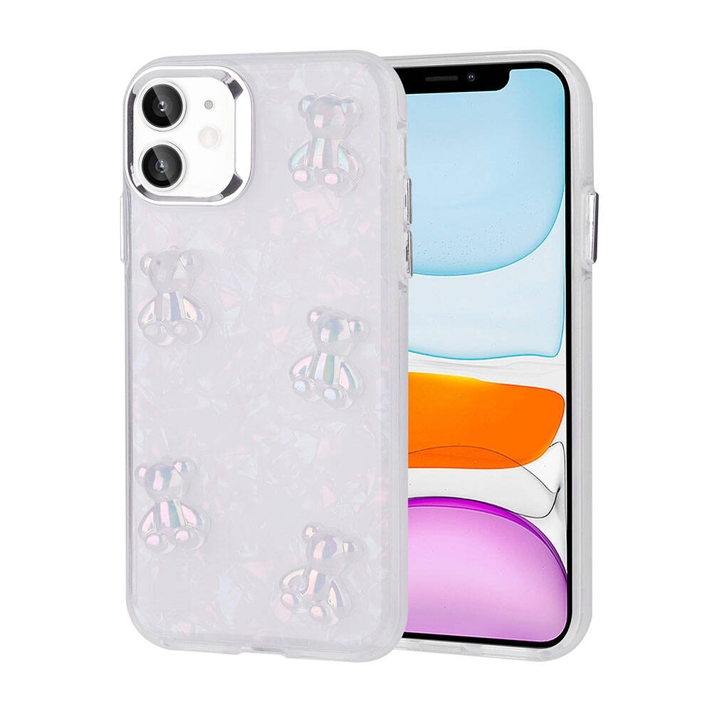 iPhone 11 Uyumlu Kabartma Figürlü Parlak NXXA Eralli Silikon Kapak-Ayı