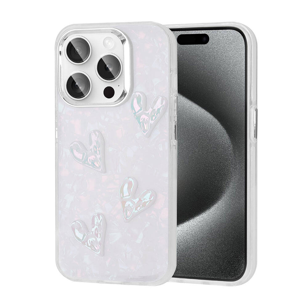 iPhone 15 Pro Uyumlu Kabartma Figürlü Parlak NXXA Eralli Silikon Kapak-Kalp