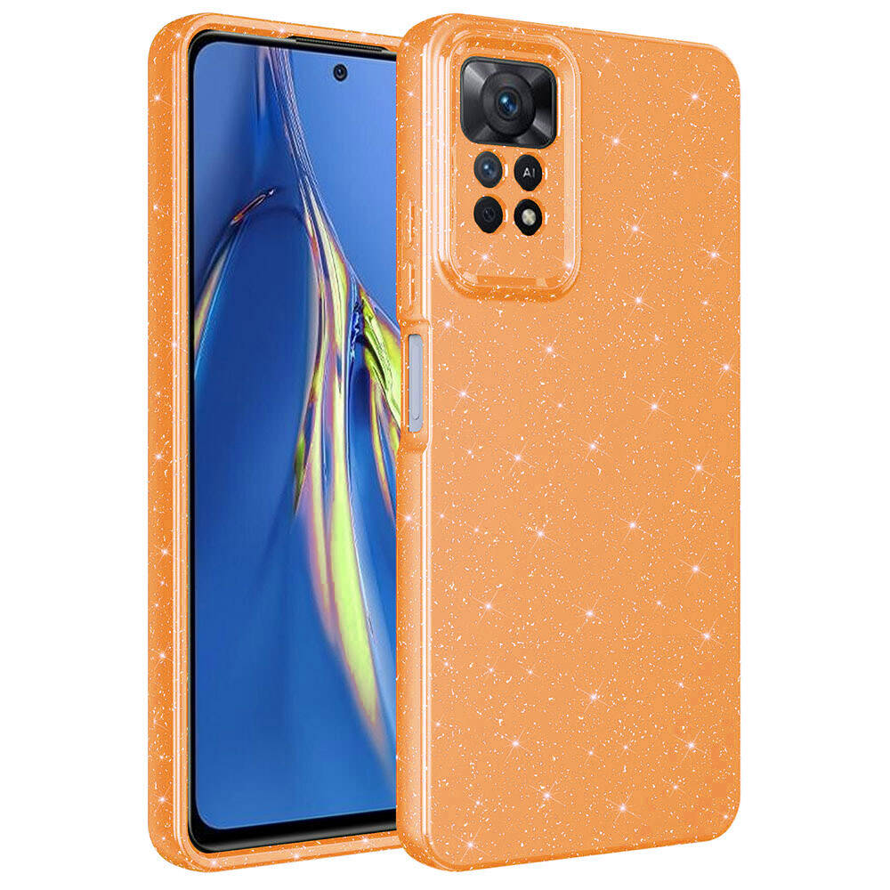 Xiaomi Redmi Note 12 Pro 4G Kılıf Kamera Korumalı Simli Lüks NXXA Koton Kapak-Turuncu