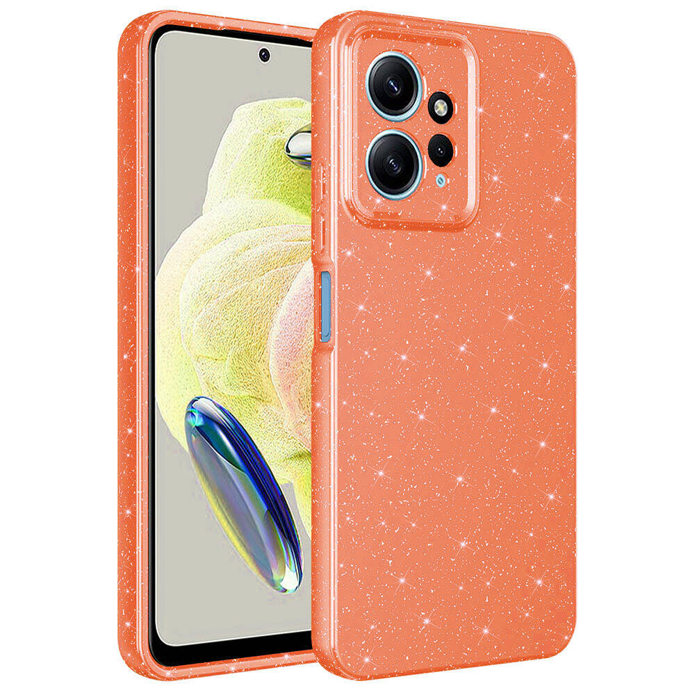 Xiaomi Redmi Note 12 4G Kılıf Kamera Korumalı Simli Lüks NXXA Koton Kapak-Turuncu
