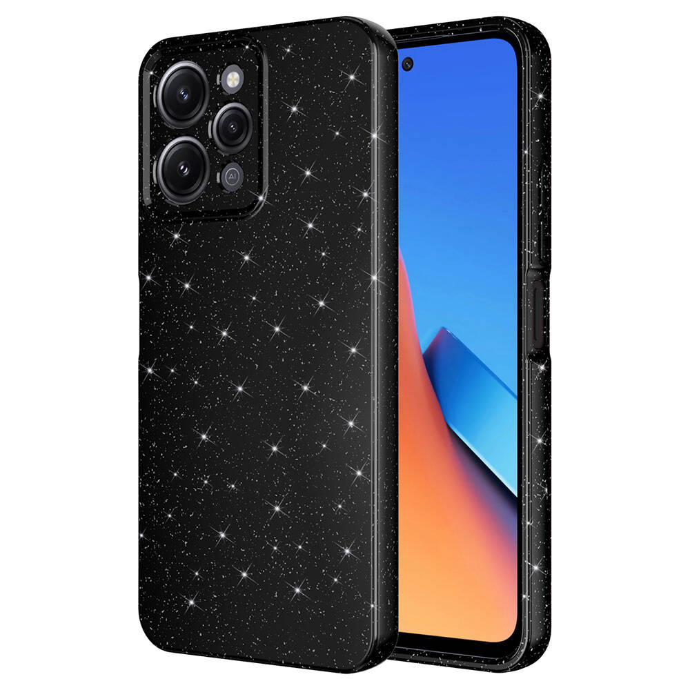 Xiaomi Redmi 12 Kılıf Kamera Korumalı Simli Lüks NXXA Koton Kapak-Siyah