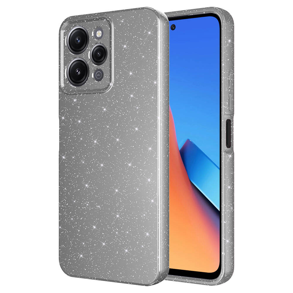 Xiaomi Redmi 12 Kılıf Kamera Korumalı Simli Lüks NXXA Koton Kapak-Gri