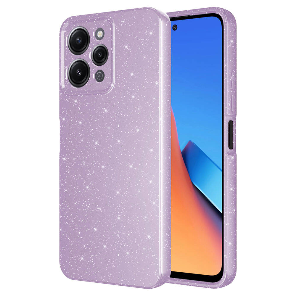 Xiaomi Redmi 12 Kılıf Kamera Korumalı Simli Lüks NXXA Koton Kapak-Lila