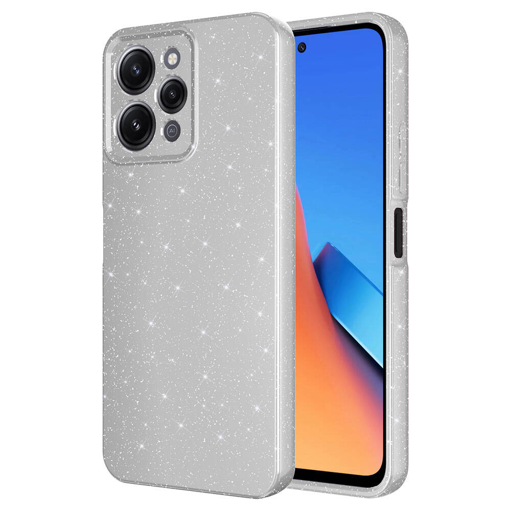 Xiaomi Redmi 12 Kılıf Kamera Korumalı Simli Lüks NXXA Koton Kapak-Gümüş