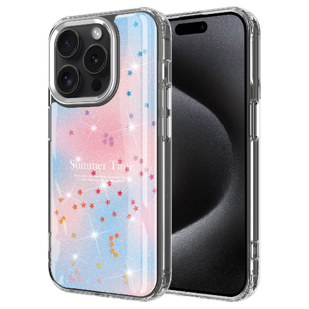 Apple iPhone 15 Pro Max Kılıf Simli Desenli Parlak NXXA Task Kapak-Mavi