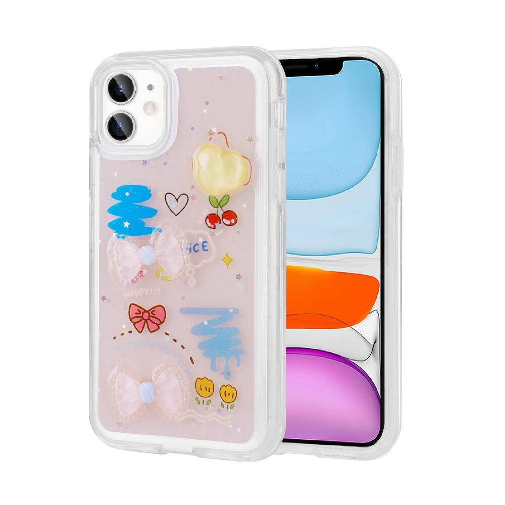 iPhone 11 Uyumlu Kabartma Figürlü Parlak NXXA Minimini Silikon Kapak-Pembe
