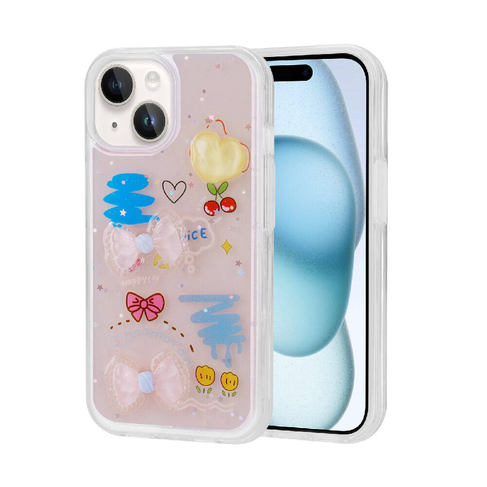 iPhone 14 Uyumlu Kabartma Figürlü Parlak NXXA Minimini Silikon Kapak-Pembe