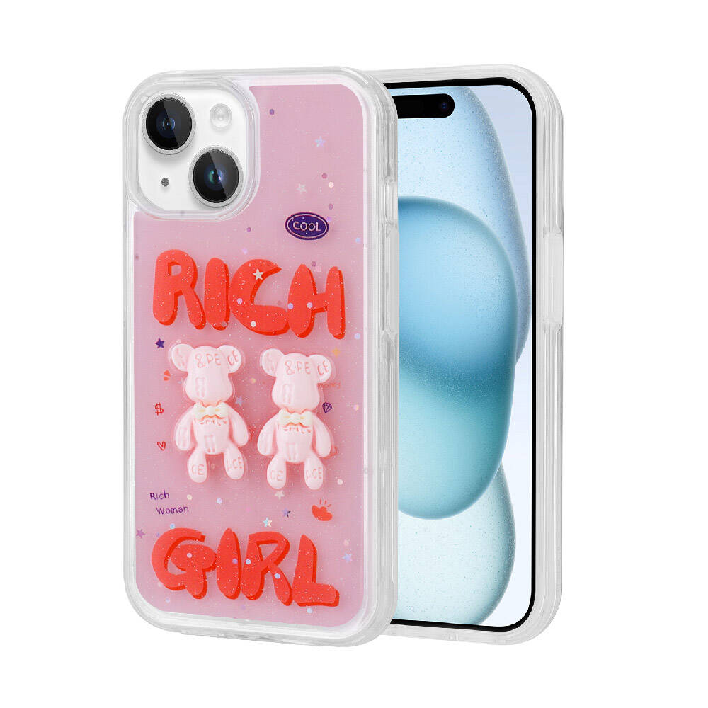 iPhone 15 Uyumlu Kabartma Figürlü Parlak NXXA Minimini Silikon Kapak-Kırmızı