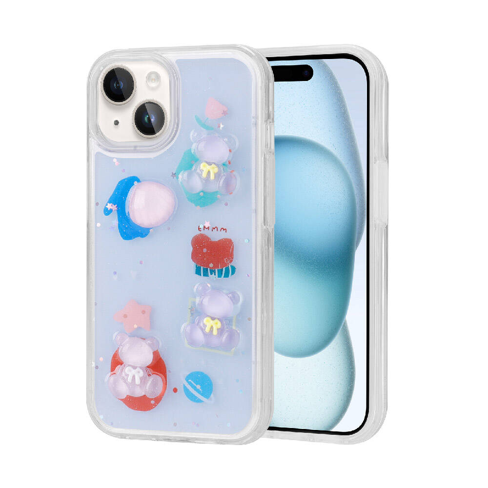 Apple iPhone 15 Plus Kılıf Kabartma Figürlü Parlak NXXA Minimini Silikon Kapak-Mor