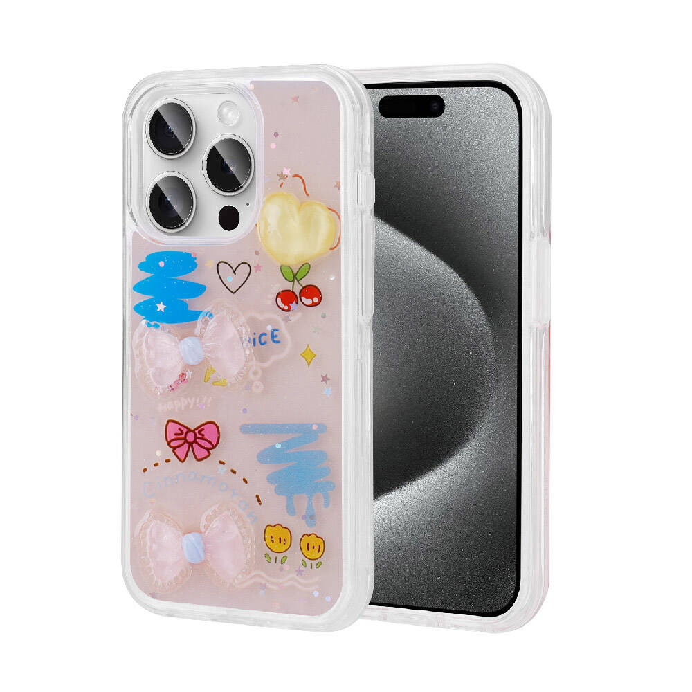iPhone 15 Pro Uyumlu Kabartma Figürlü Parlak NXXA Minimini Silikon Kapak-Pembe