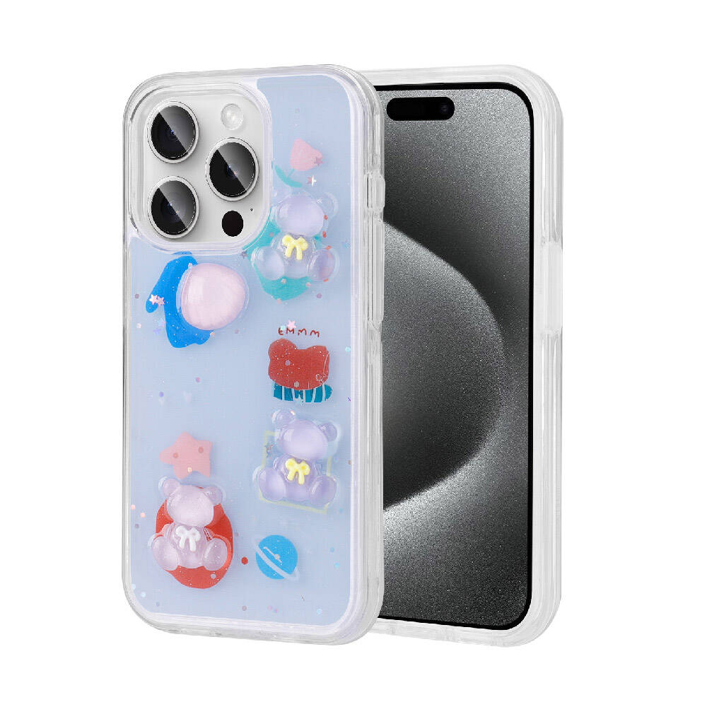 Apple iPhone 15 Pro Max Kılıf Kabartma Figürlü Parlak NXXA Minimini Silikon Kapak-Mor