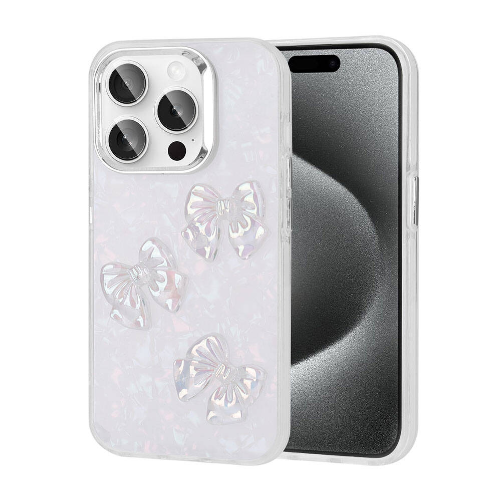 Apple iPhone 15 Pro Max Kılıf Kabartma Figürlü Parlak NXXA Eralli Silikon Kapak-Kelebek