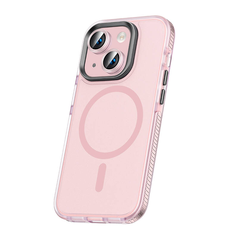 Apple iPhone 15 Plus Kılıf Airbagli Magsafe Wireless Şarj Özellikli Lens Koruyuculu NXXA Klaptika Kapak-Pembe